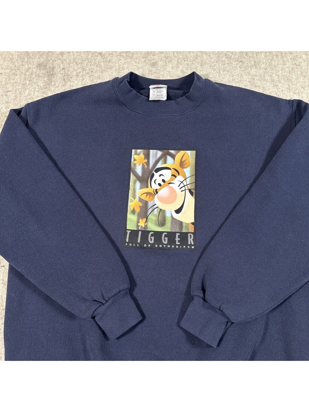 VTG 90s Disney Store Tigger Crewneck Sweatshirt Large? Navy Blue Made USA